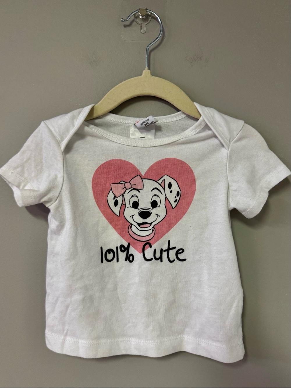 Disney White Tee with Pink Heart Dalmatian Graphic